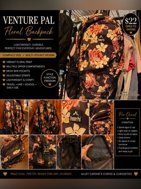 Floral Backpack - Black with Orange/Pink Flowers